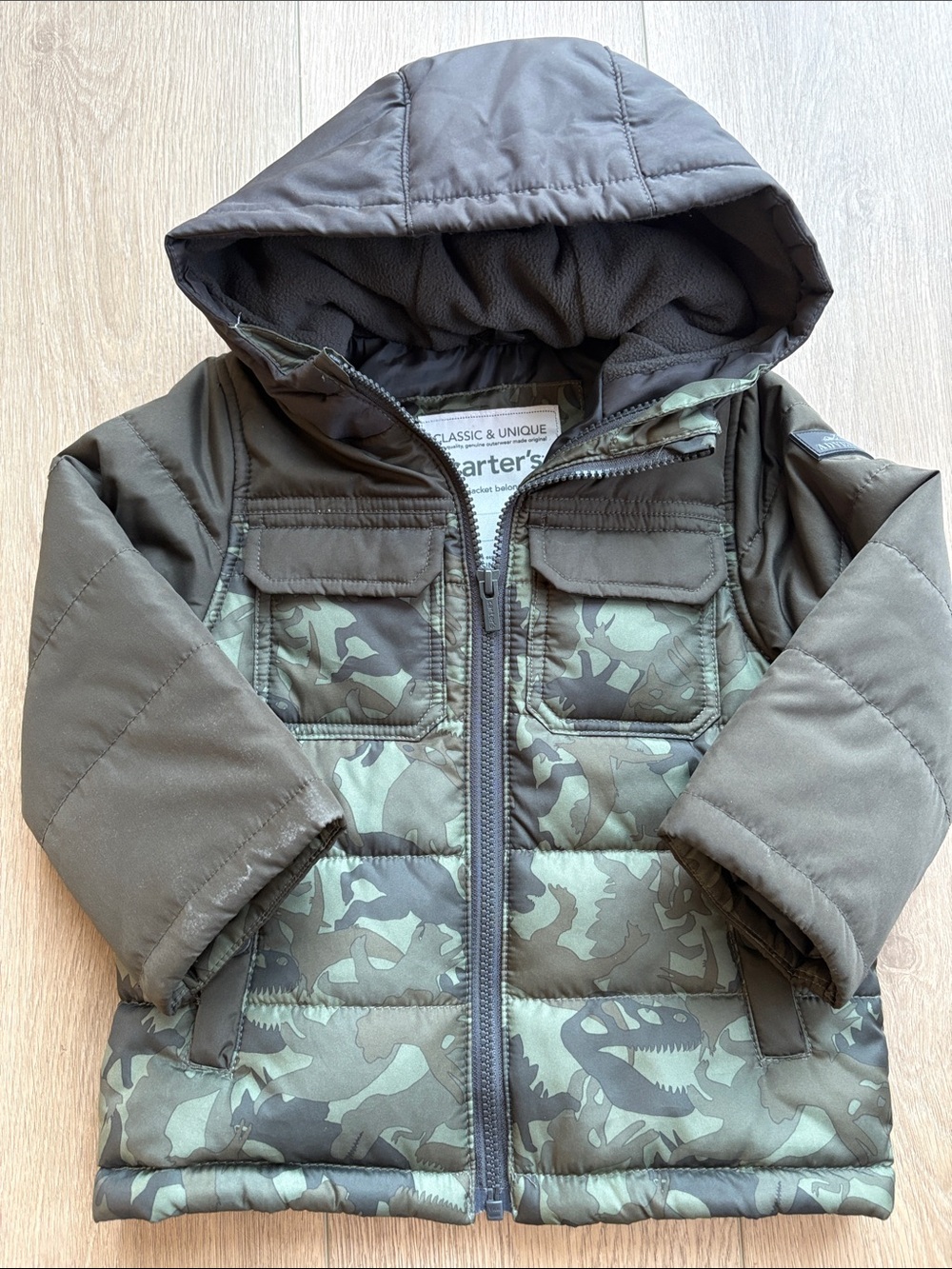 Carter's Green Camouflage Puffer Jacket with Hood